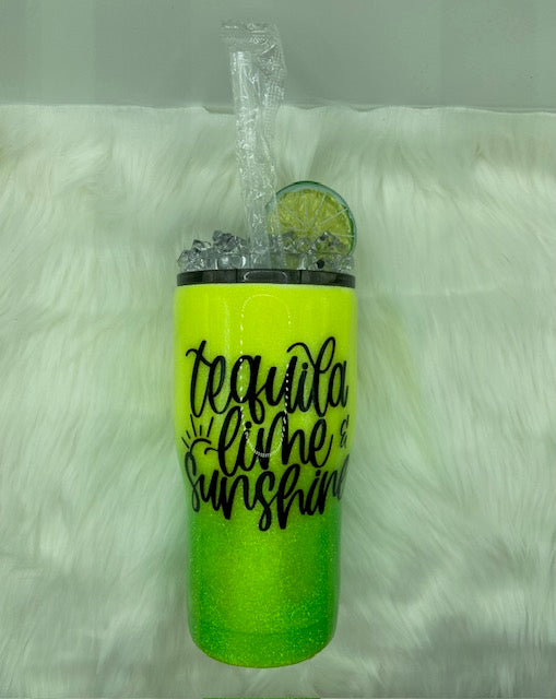 Tequila Lime and Sunshine 20 oz Modern Curve Glitter Ombre' Tumbler